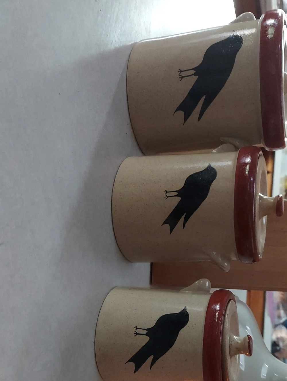 Ceramic Bird Canister with Brown Rim - Neutral/Tan